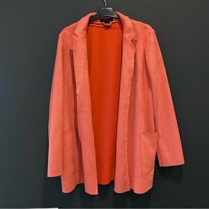 Joan Vass suede like feel blazer coat jacket pink salmon colored size large